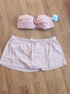 Strapless Bikini Top & Swim Skirt Set - Light Blush Pink